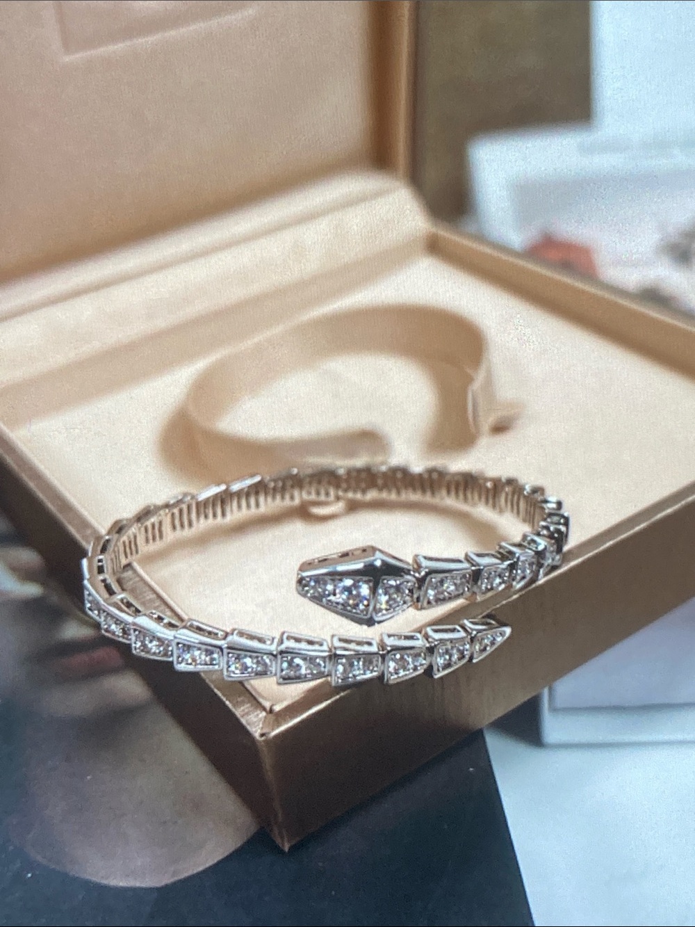 BVLGARI Silver-Tone Rhinestone Link Bracelet